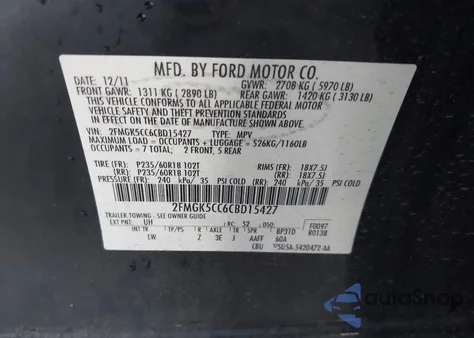 2012 Ford Flex Sel from USA, damaged, VIN 2FMGK5CC6CBD15427